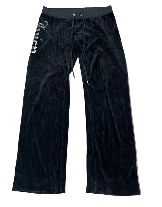 Vintage Y2K Juicy Couture Black Velour Wide Leg Lounge Pants Silver Logo M