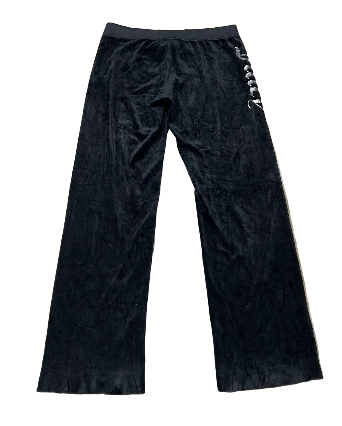 Vintage Y2K Juicy Couture Black Velour Wide Leg Lounge Pants Silver Logo M