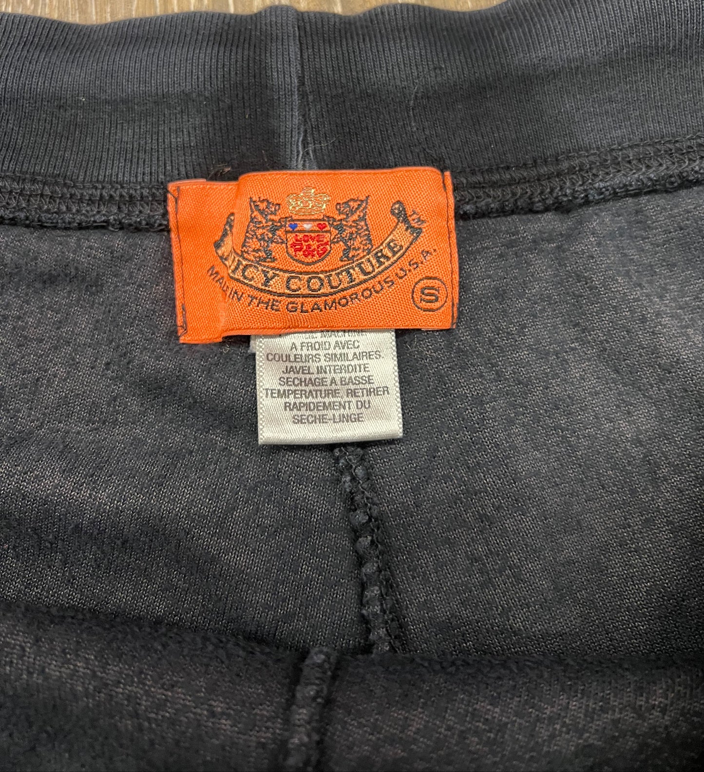 Vintage Juicy Couture Black Velour Drawstring Track Pants Size Small Y2K