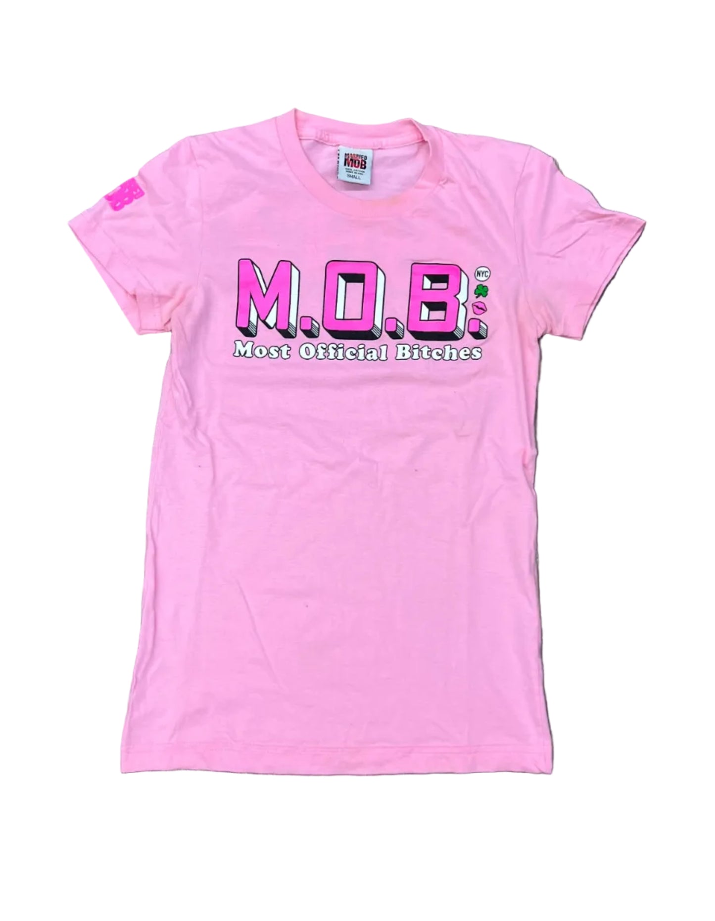 Vintage Married To The Mob M.O.B. Most Official Bitches Pink Graphic T Shirt NYC Size Small