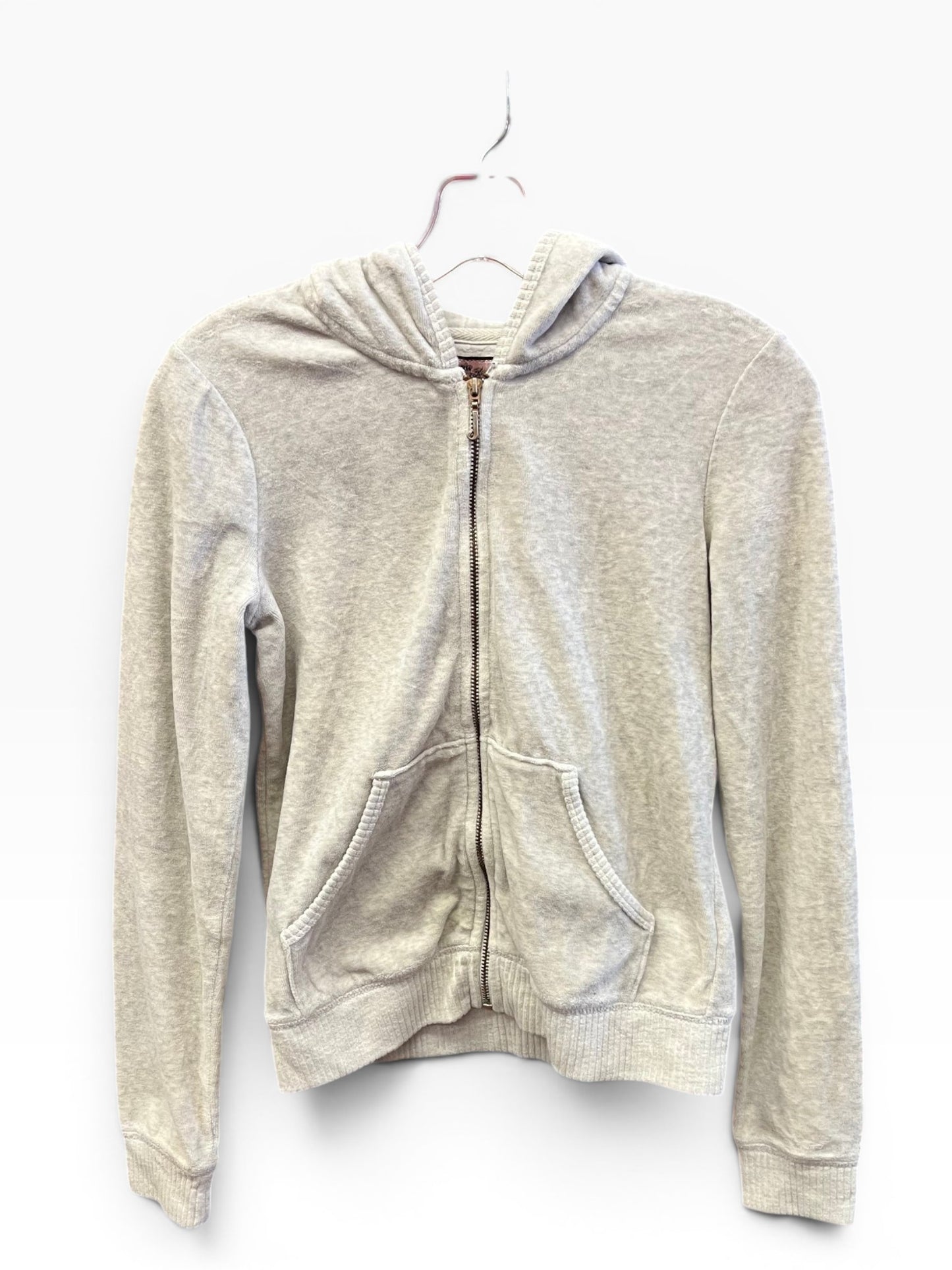 Vintage Juicy Couture Y2K Velour Zip Hoodie Gray Crest Logo Size M (SKU003)