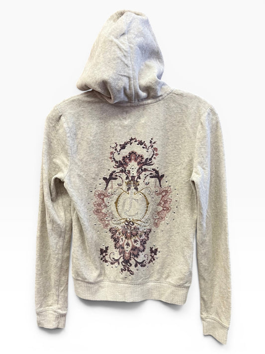 Vintage Juicy Couture Y2K Velour Zip Hoodie Gray Crest Logo Size M (SKU003)