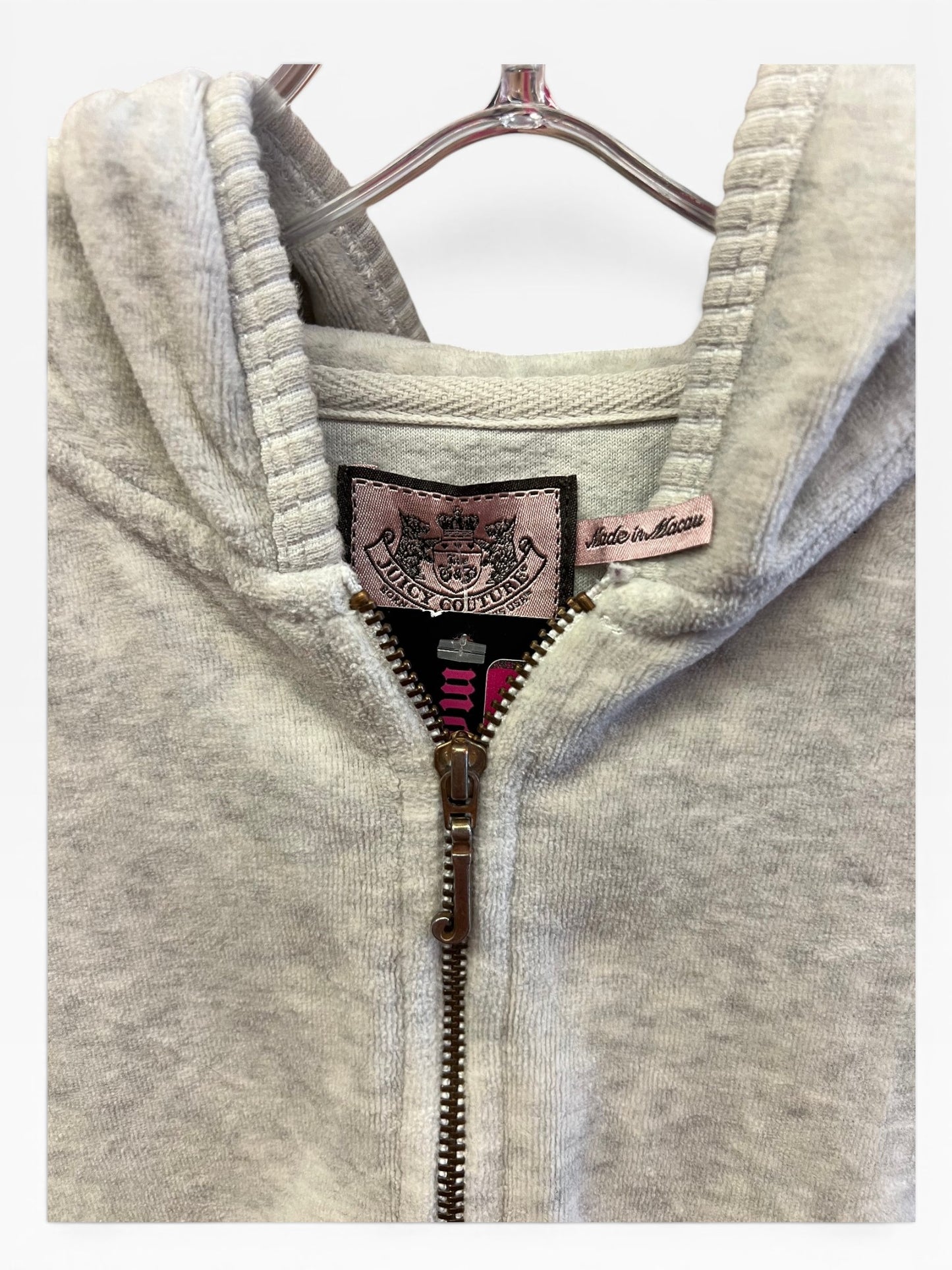 Vintage Juicy Couture Y2K Velour Zip Hoodie Gray Crest Logo Size M (SKU003)