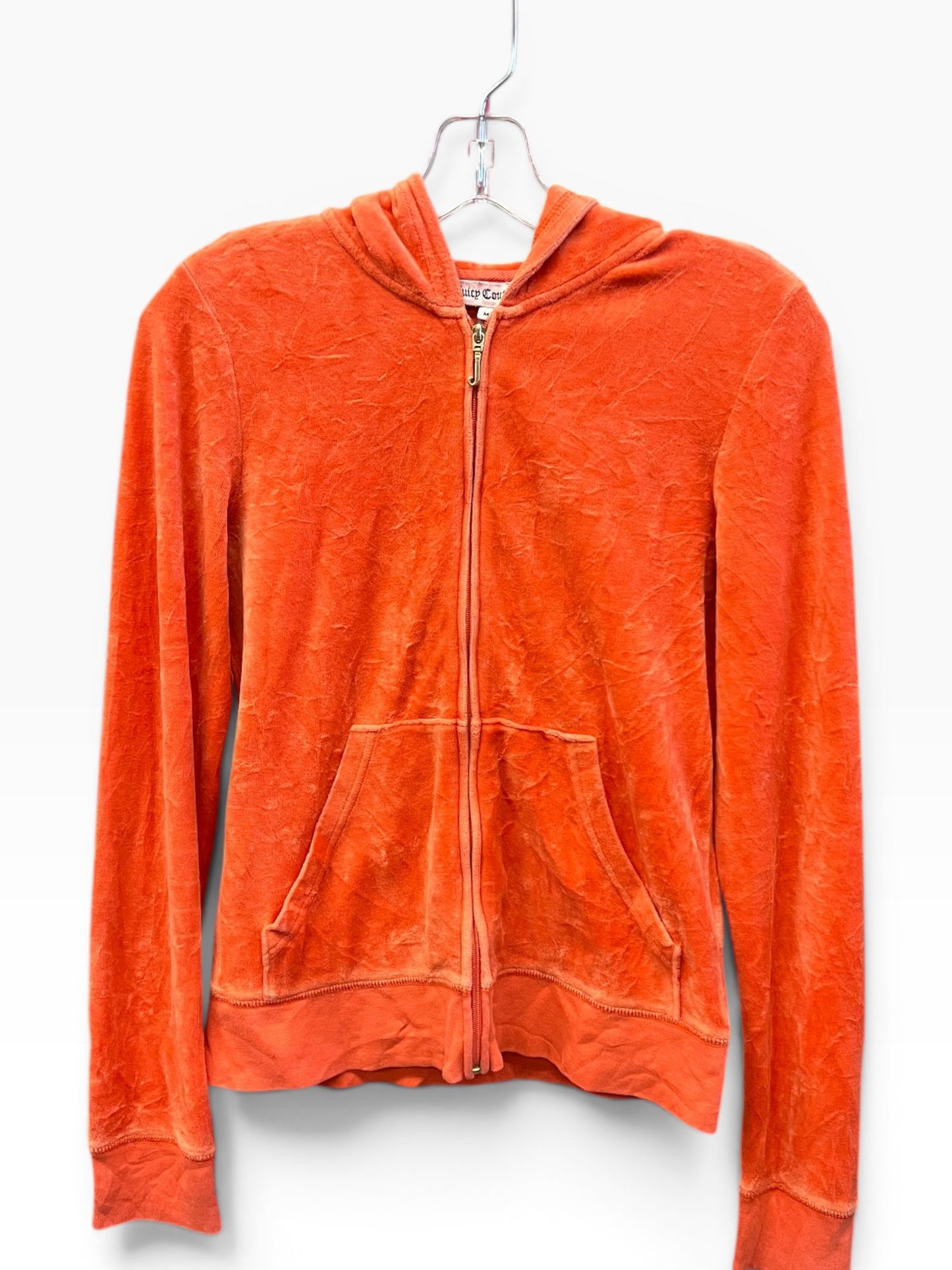 Vintage Juicy Couture Y2K Velour Zip Hoodie Orange Crest Graphic Size M (SKU005)