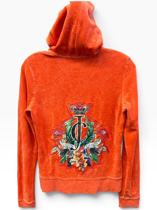 Vintage Juicy Couture Y2K Velour Zip Hoodie Orange Crest Graphic Size M (SKU005)