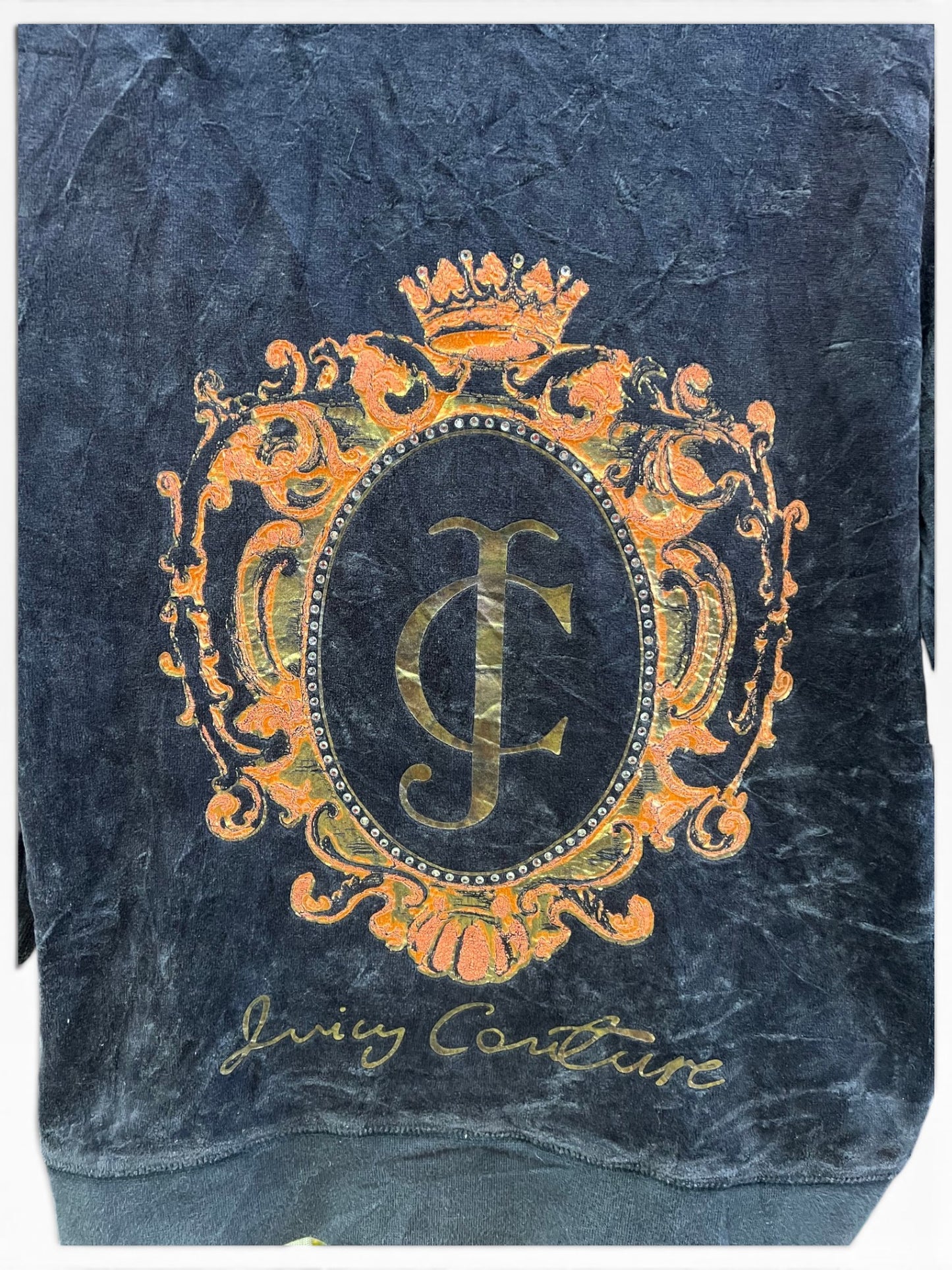 Vintage Juicy Couture Y2K Velour Zip Hoodie Navy Crest Logo Size M (SKU006)