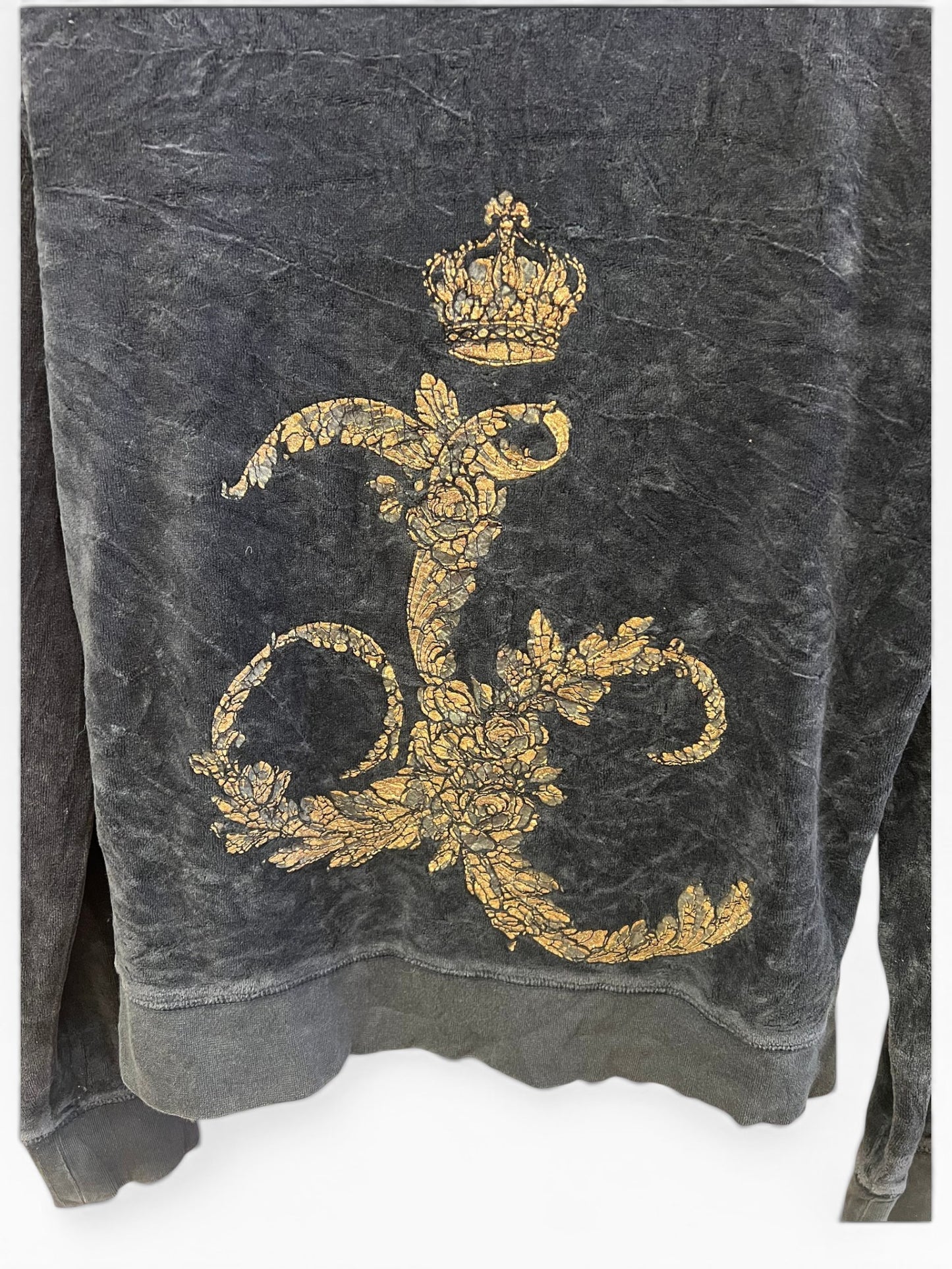 Vintage Juicy Couture Y2K Velour Zip Hoodie Navy Crown Logo Crackle Size L (SKU007)