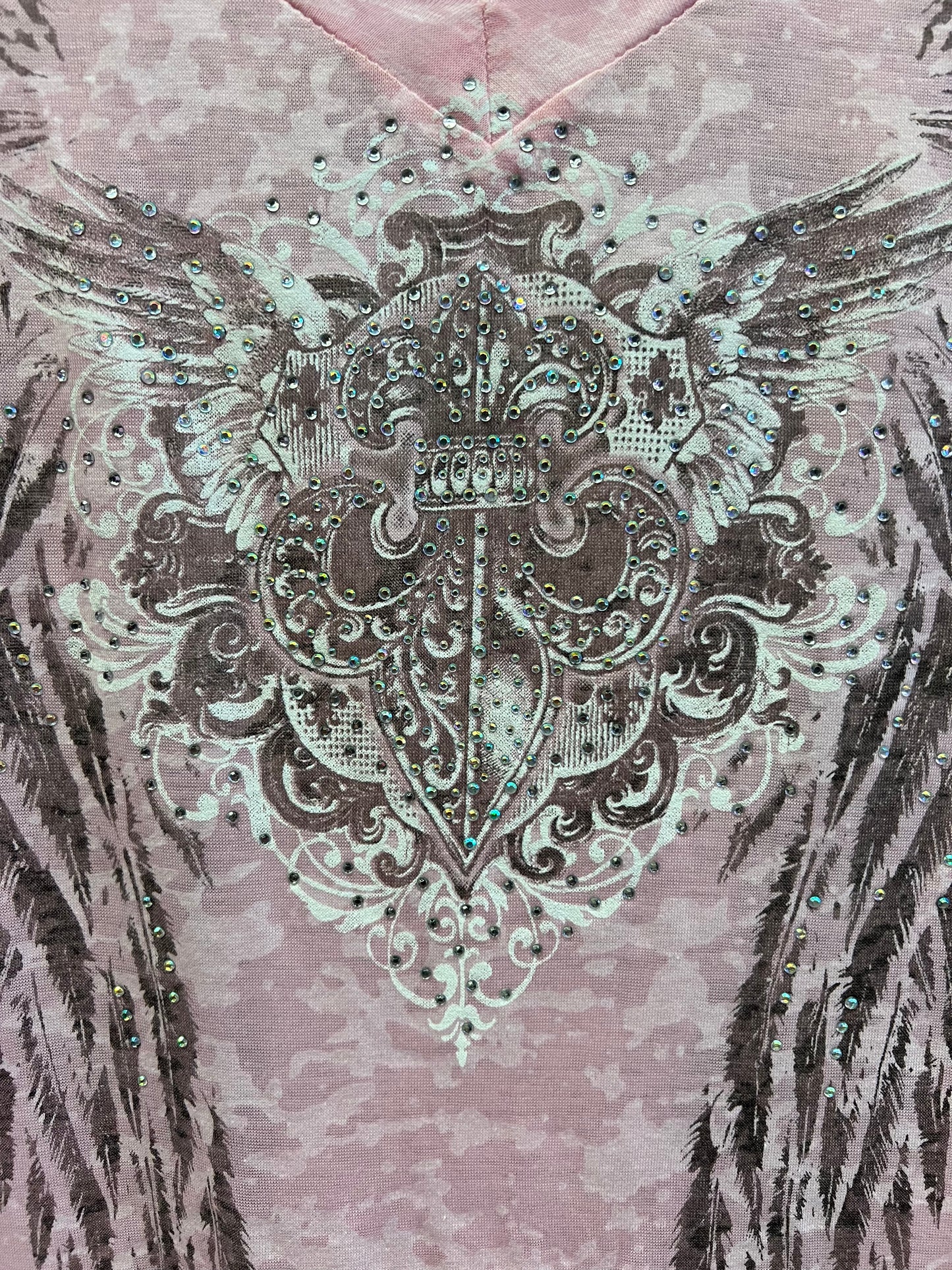 Pink Burnout Fleur De Lis Angel Wing Tee