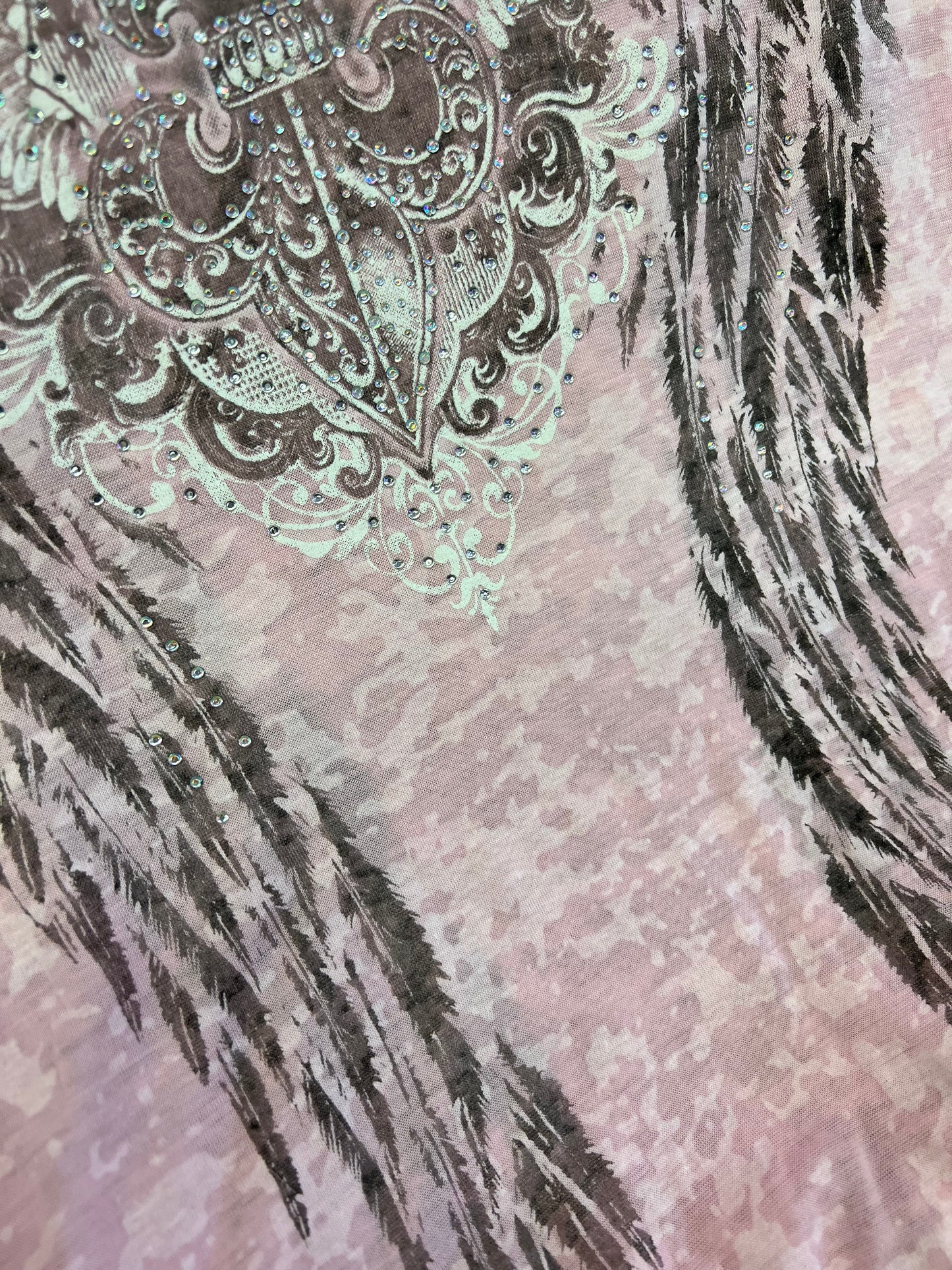 Pink Burnout Fleur De Lis Angel Wing Tee