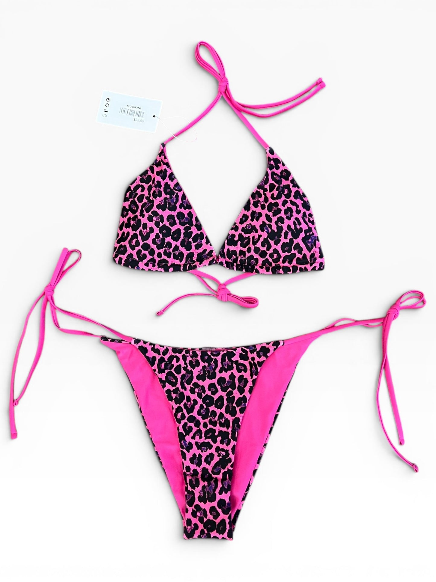 Y2K Leopard Print Bikini Set Women’s Two Piece High Cut Swimsuit Size S–L