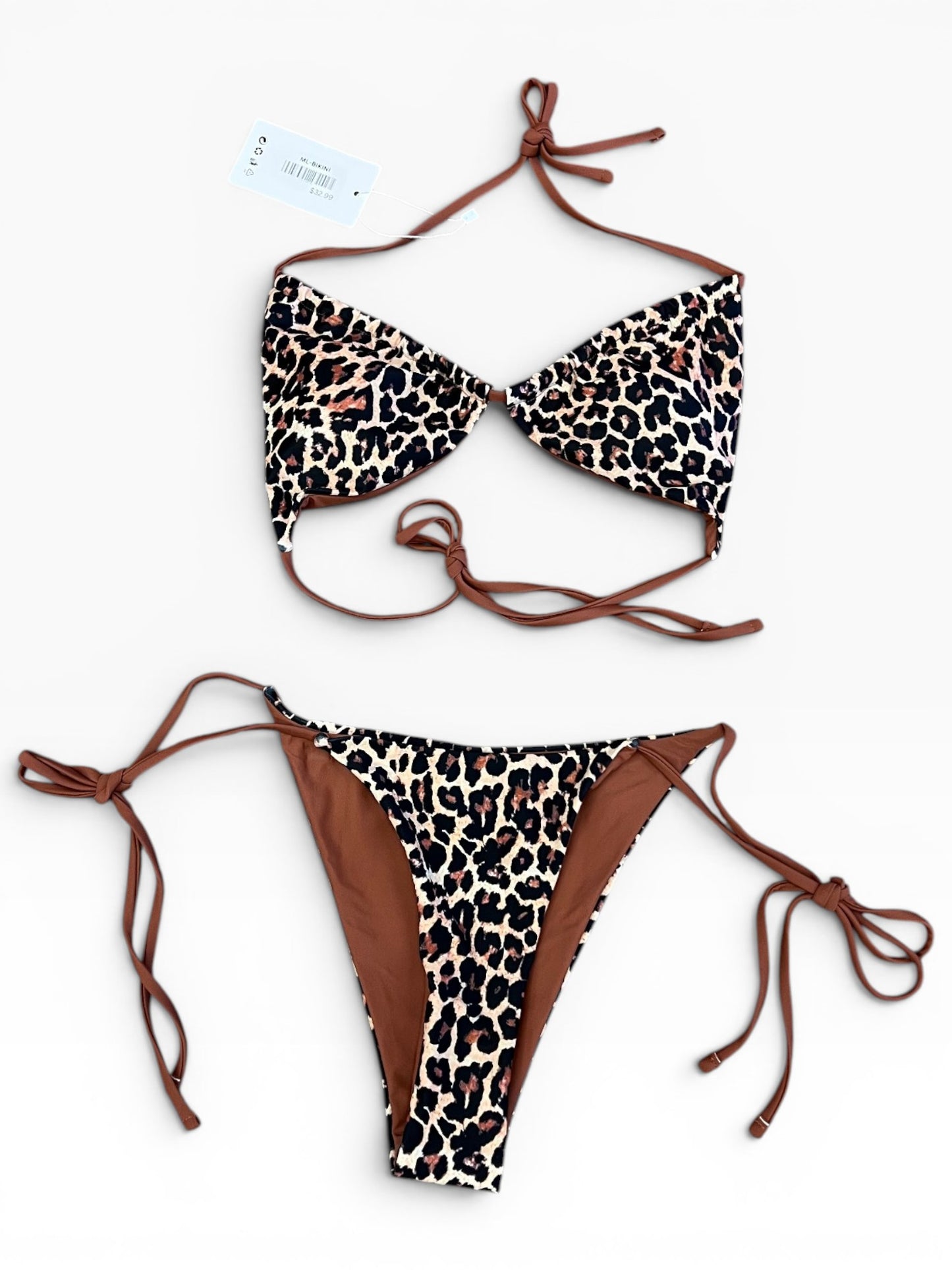 Y2K Leopard Print Bikini Set Women’s Two Piece High Cut Swimsuit Size S–L