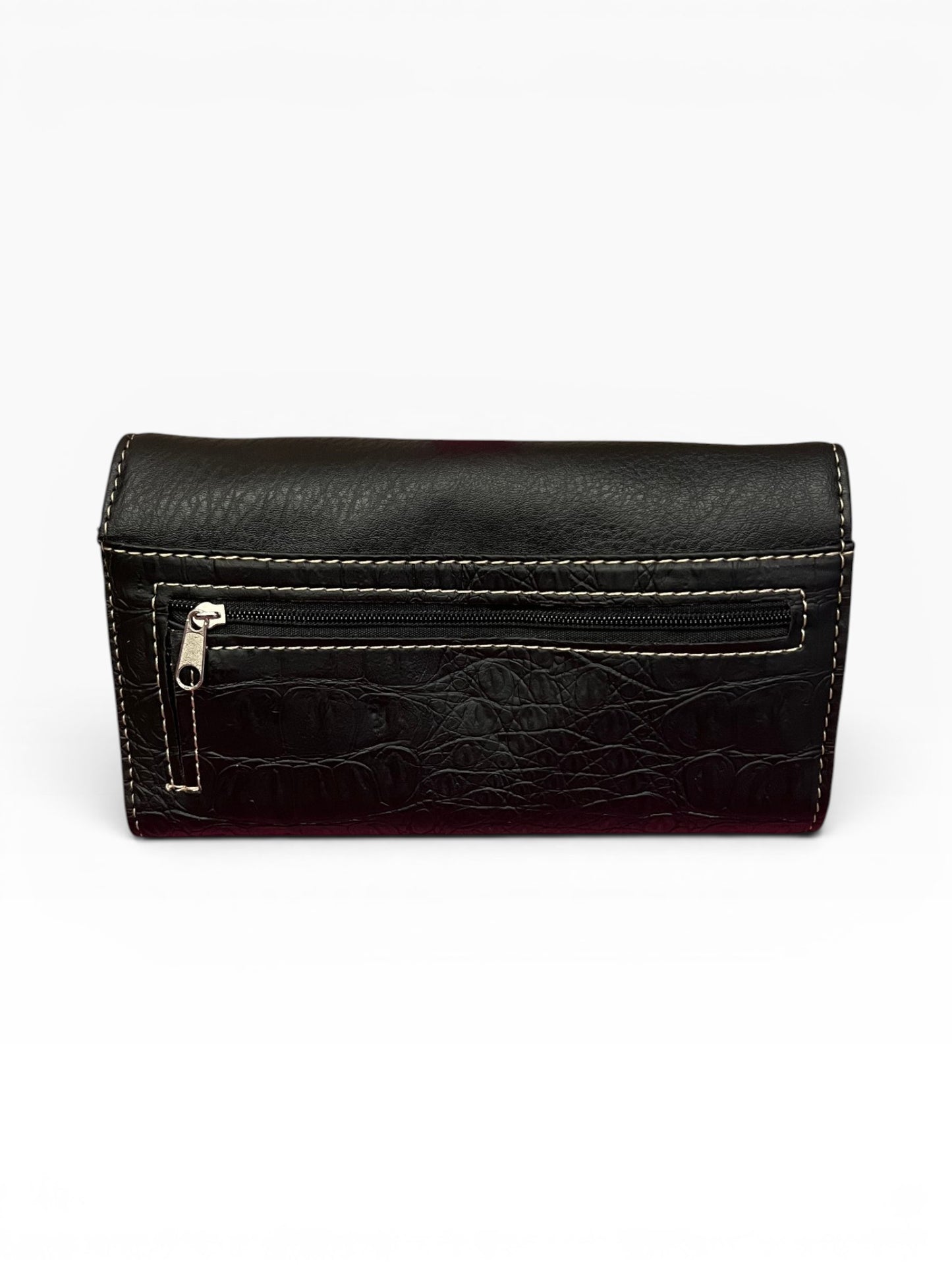 Y2K McBling Croc PU Leather Rhinestone Cross Crossbody Wallet – Black