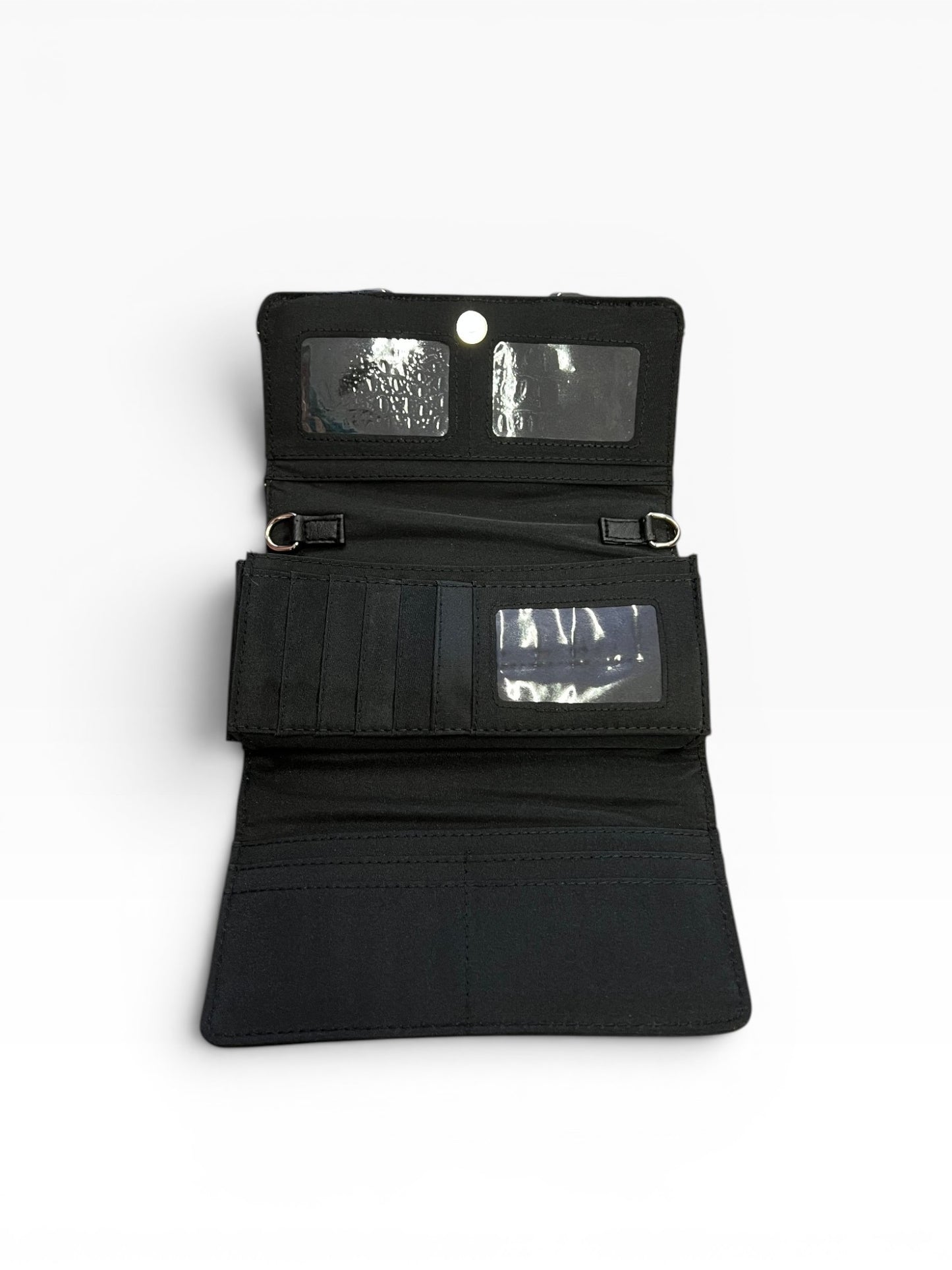 Y2K McBling Croc PU Leather Rhinestone Cross Crossbody Wallet – Black