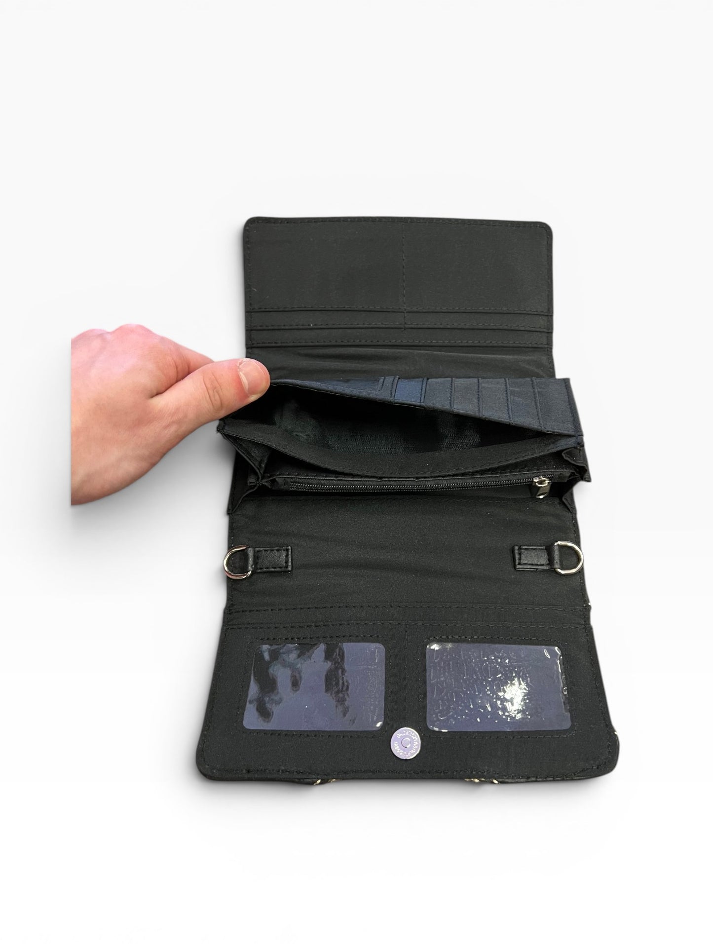 Y2K McBling Croc PU Leather Rhinestone Cross Crossbody Wallet – Black