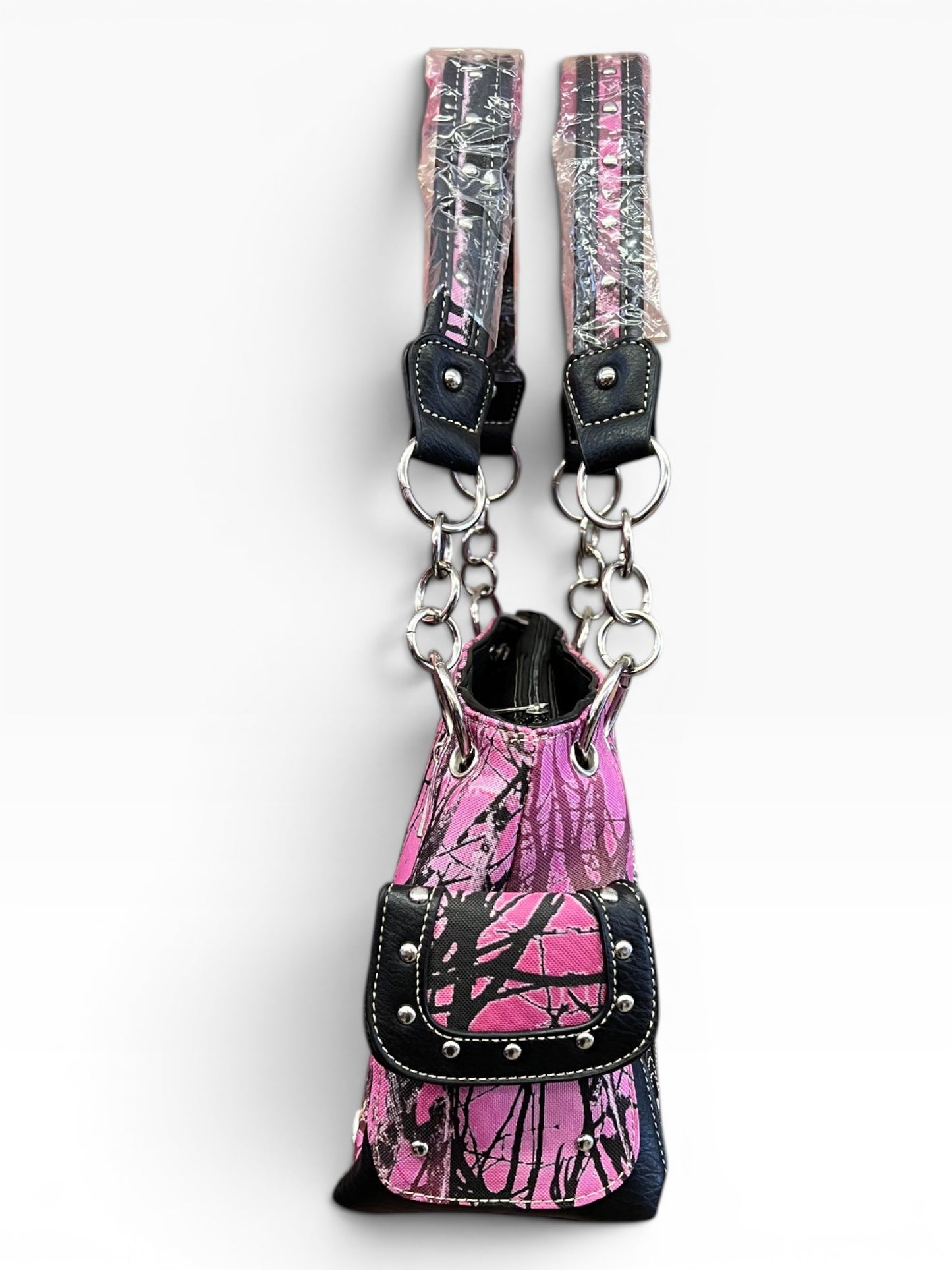 Y2K McBling Rhinestone Cross Angel Wings Camouflage Handbag – Pink