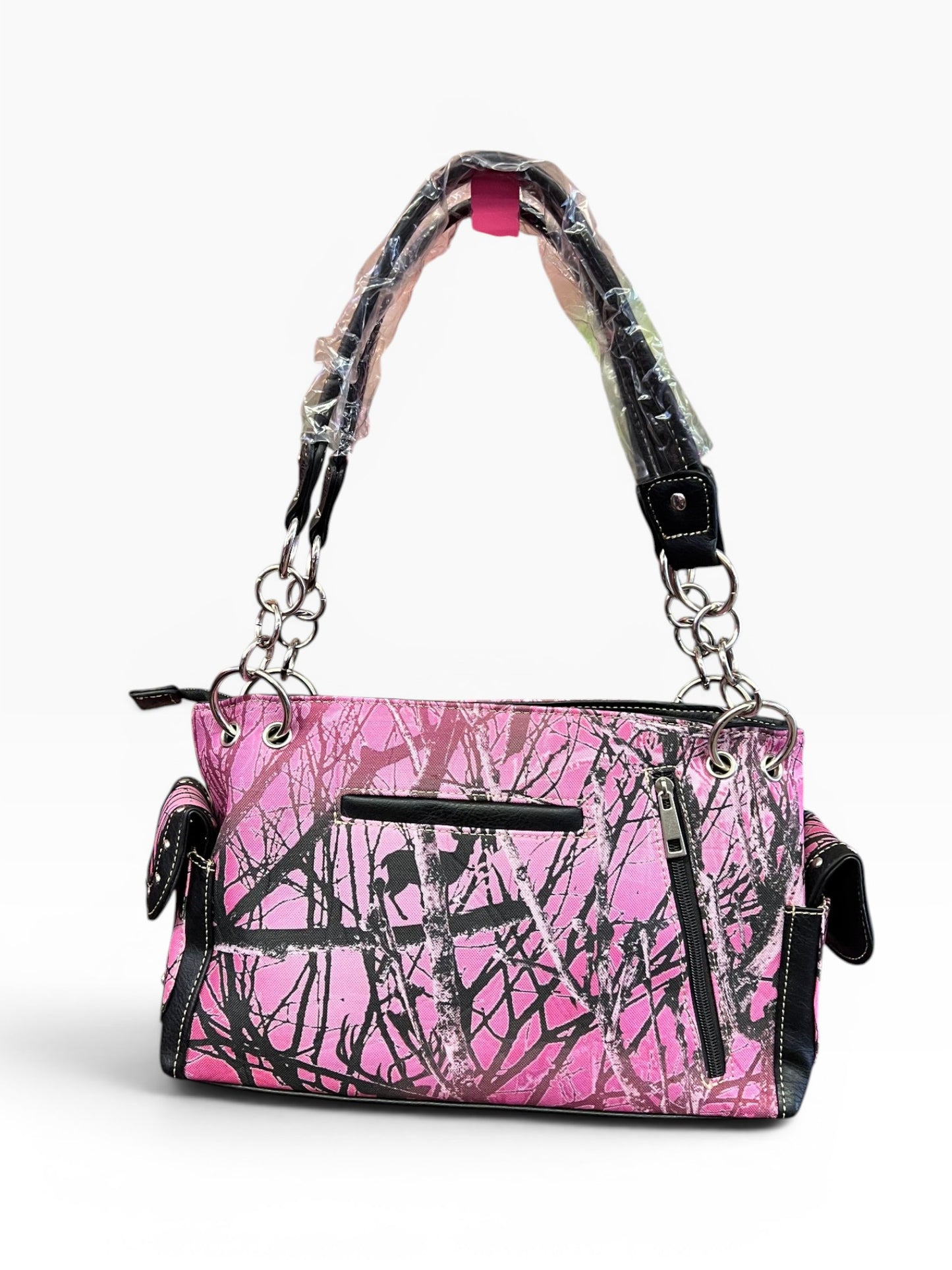 Y2K McBling Rhinestone Cross Angel Wings Camouflage Handbag – Pink