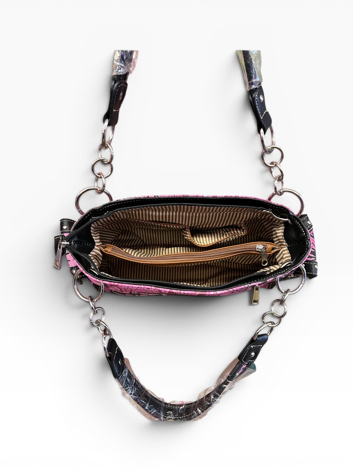Y2K McBling Rhinestone Cross Angel Wings Camouflage Handbag – Pink