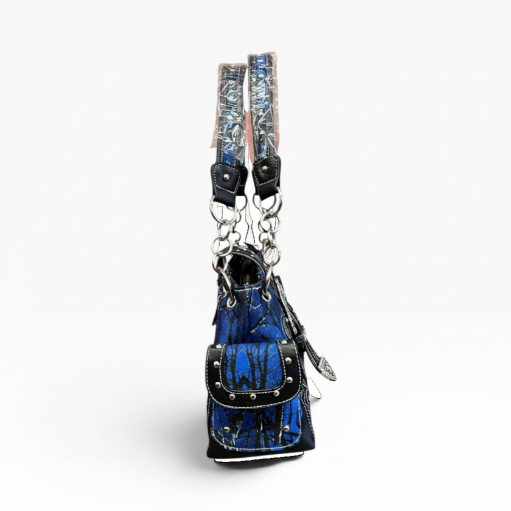 Y2K McBling Rhinestone Buckle Camouflage Handbag – Blue