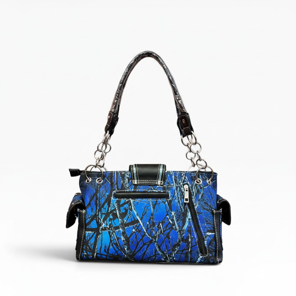 Y2K McBling Rhinestone Buckle Camouflage Handbag – Blue