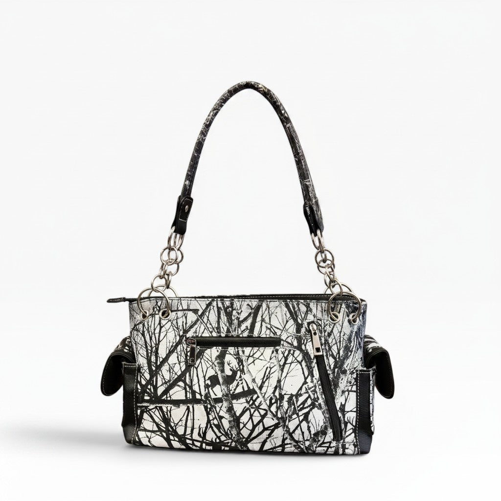 Y2K McBling Cross Angel Wings Camouflage Handbag – White Grey Black