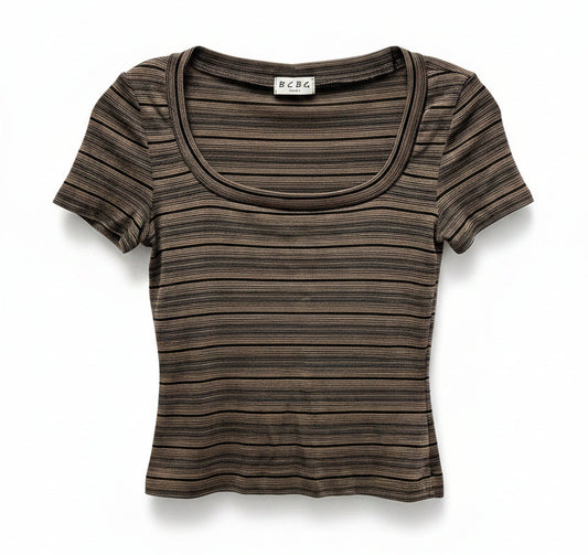 Vintage Y2K Brown Striped Fitted Baby Tee Size S