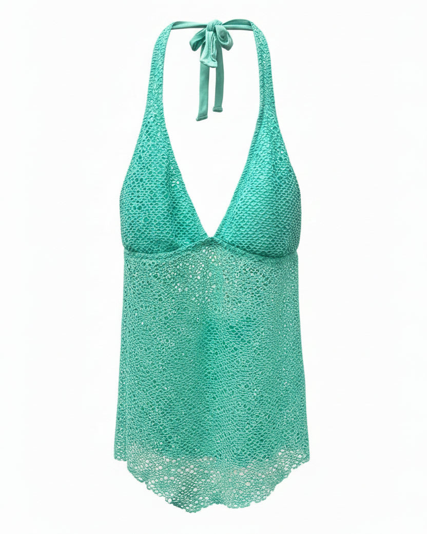 Y2K Style Perforated Halter Top Size XL