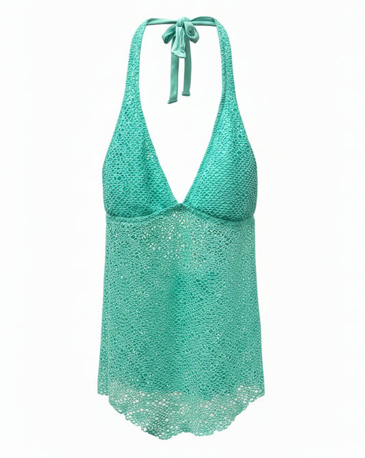 Y2K Style Perforated Halter Top Size XL