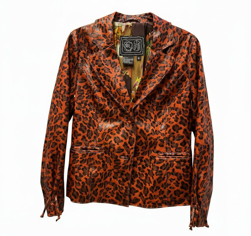 Vintage Y2K Leopard Print Faux Leather Jacket Size S