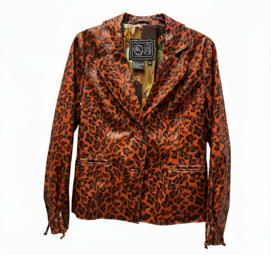 Vintage Y2K Leopard Print Faux Leather Jacket Size S