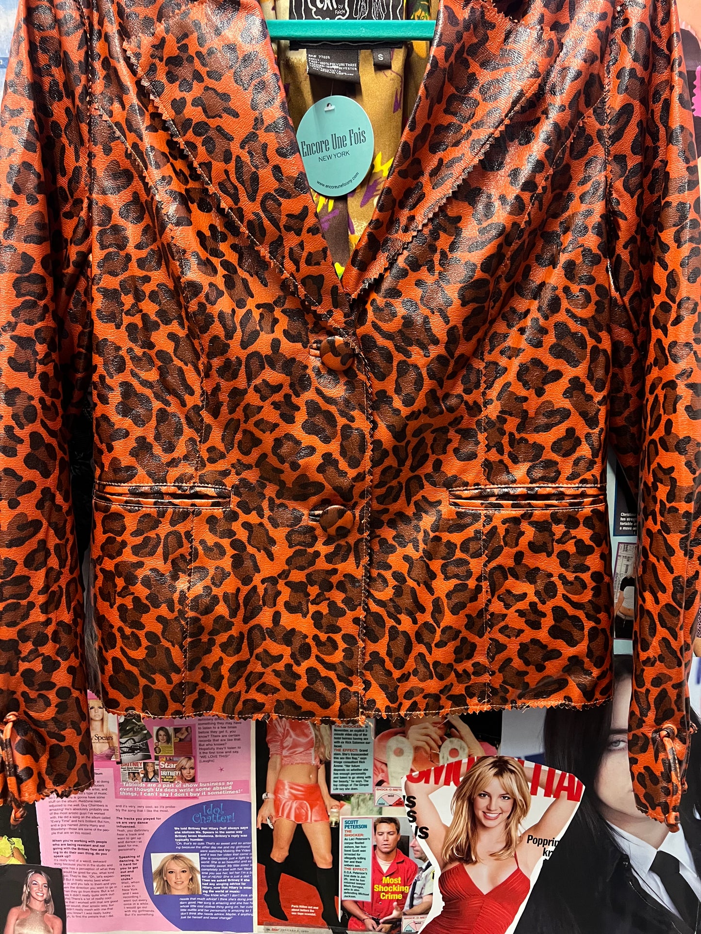 Vintage Y2K Leopard Print Faux Leather Jacket Size S