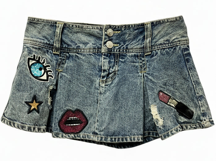 Vintage Y2K Patchwork Denim Mini Skirt Size 24
