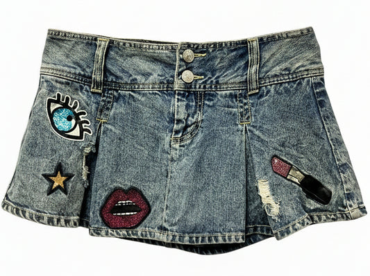 Vintage Y2K Patchwork Denim Mini Skirt Size 24