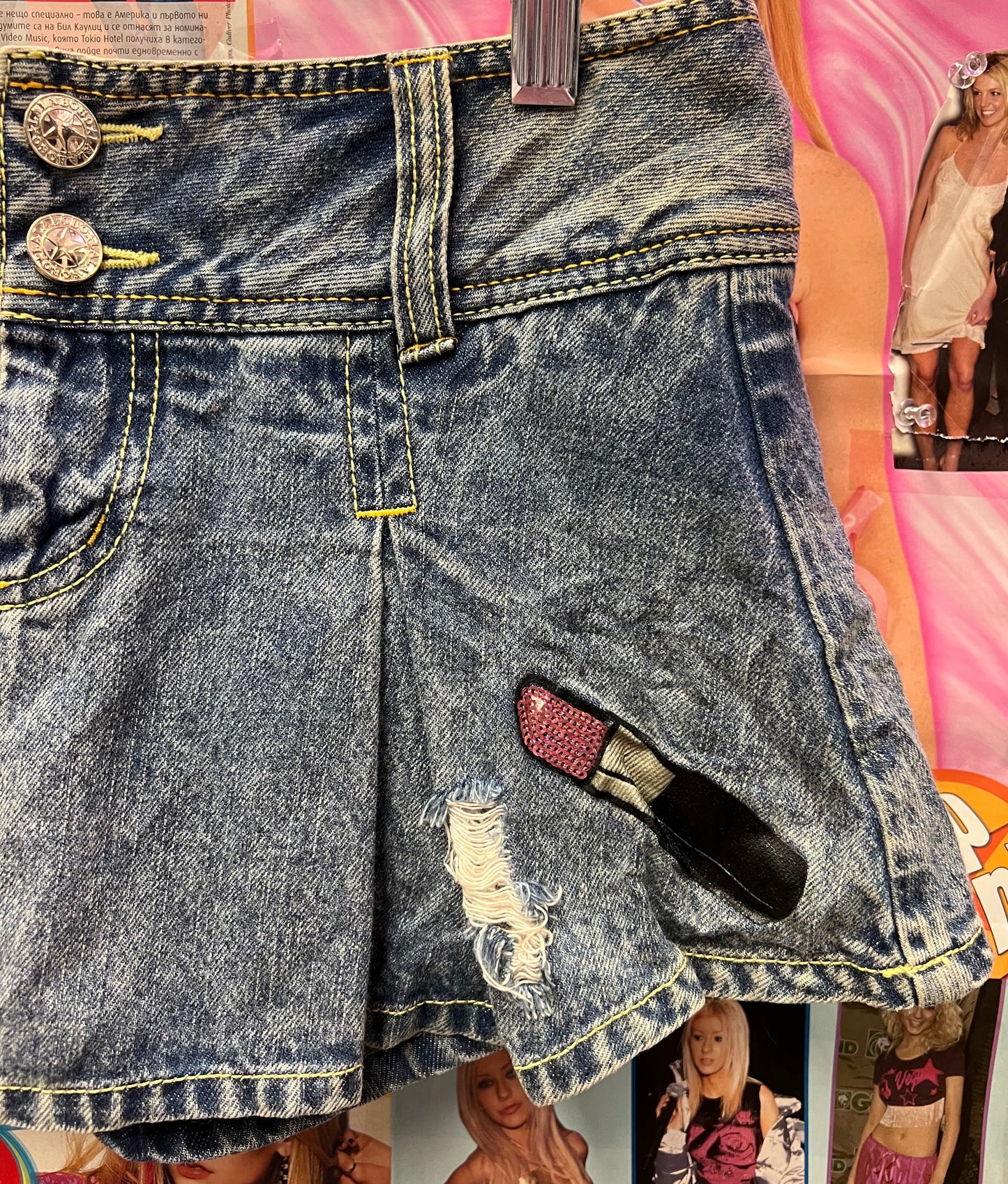 Vintage Y2K Patchwork Denim Mini Skirt Size 24