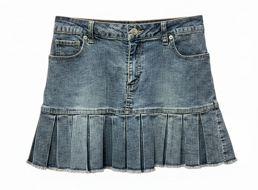 Vintage Y2K Pleated Denim Mini Skirt Size 16