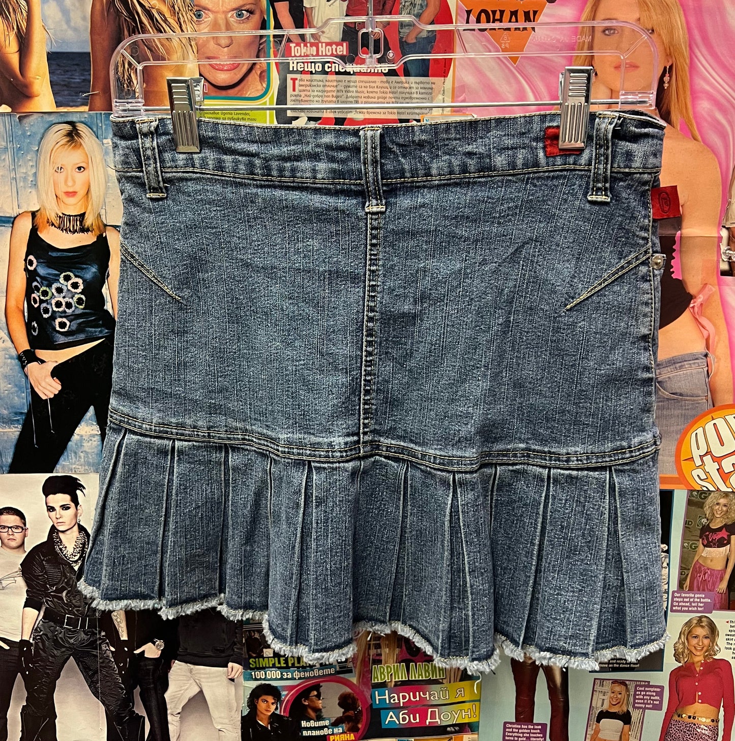 Vintage Y2K Pleated Denim Mini Skirt Size 16
