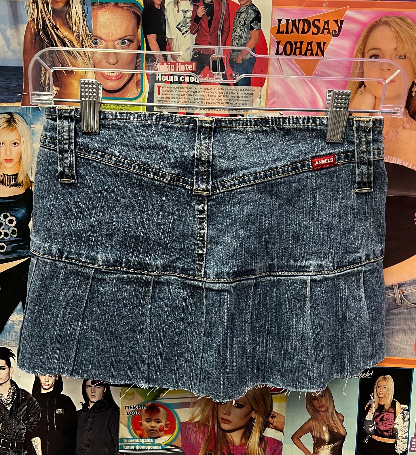 Vintage Y2K Pleated Belted Denim Mini Skirt Size 0