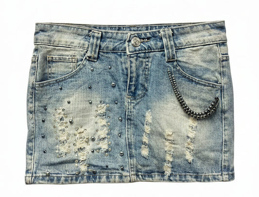 Vintage Y2K Distressed Denim Mini Skirt Size Medium