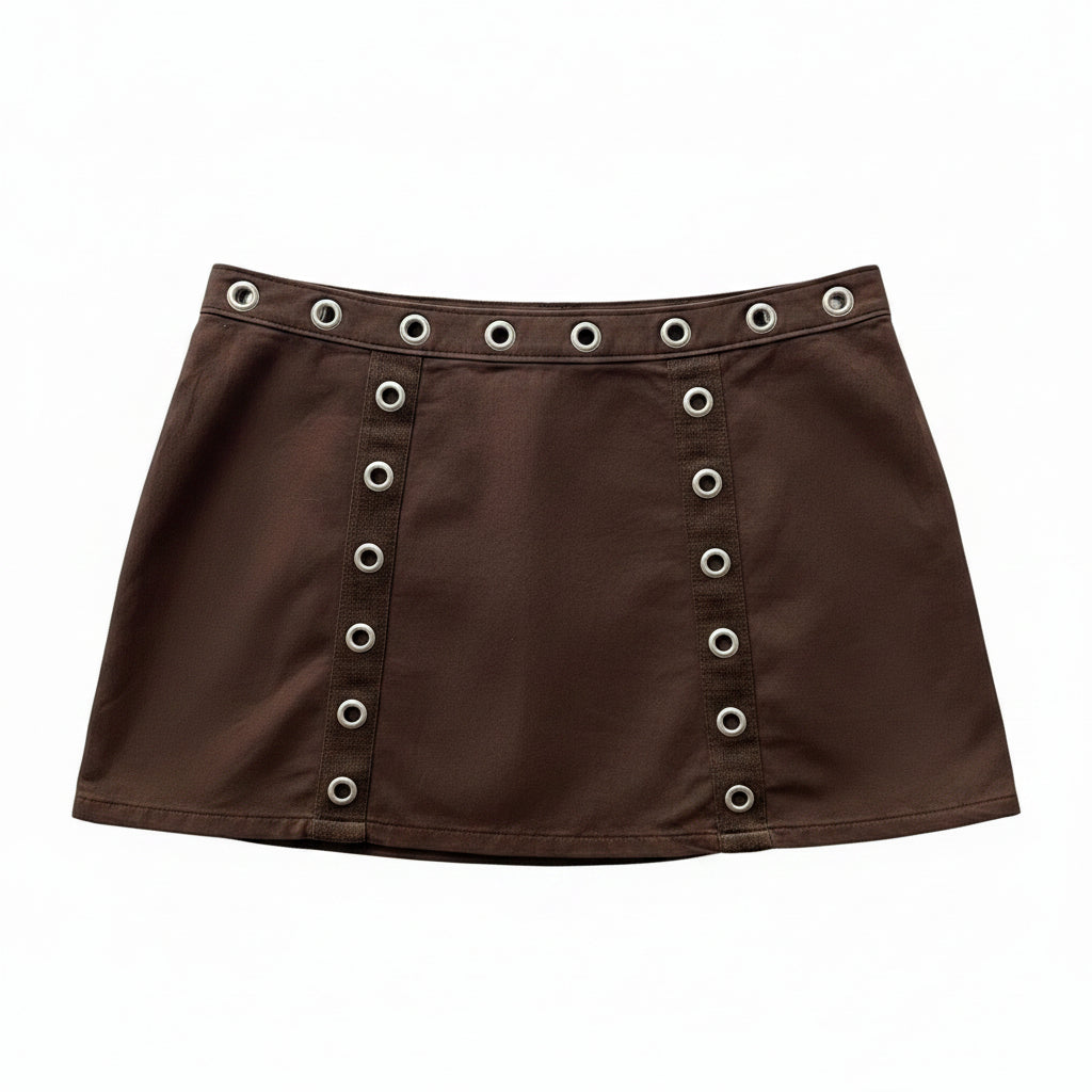 Vintage Y2K Grommet Brown Mini Skirt Size 8