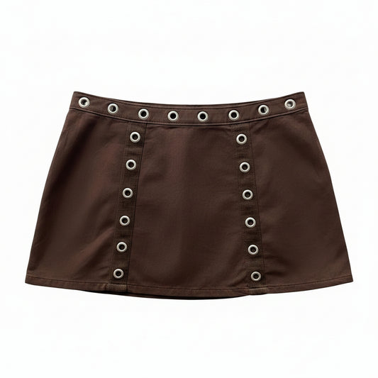 Vintage Y2K Grommet Brown Mini Skirt Size 8