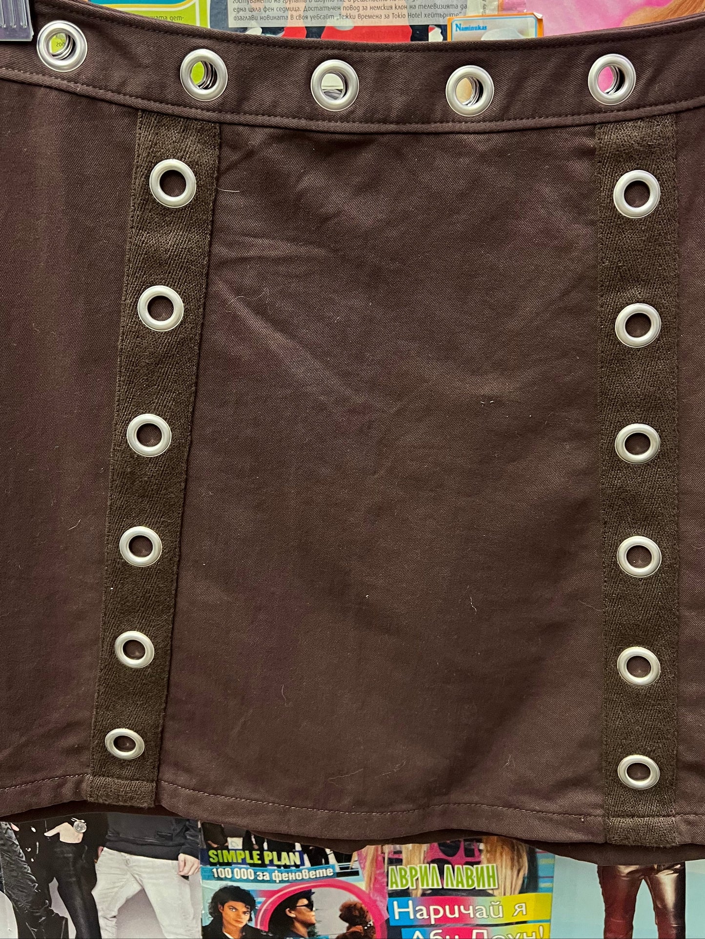 Vintage Y2K Grommet Brown Mini Skirt Size 8