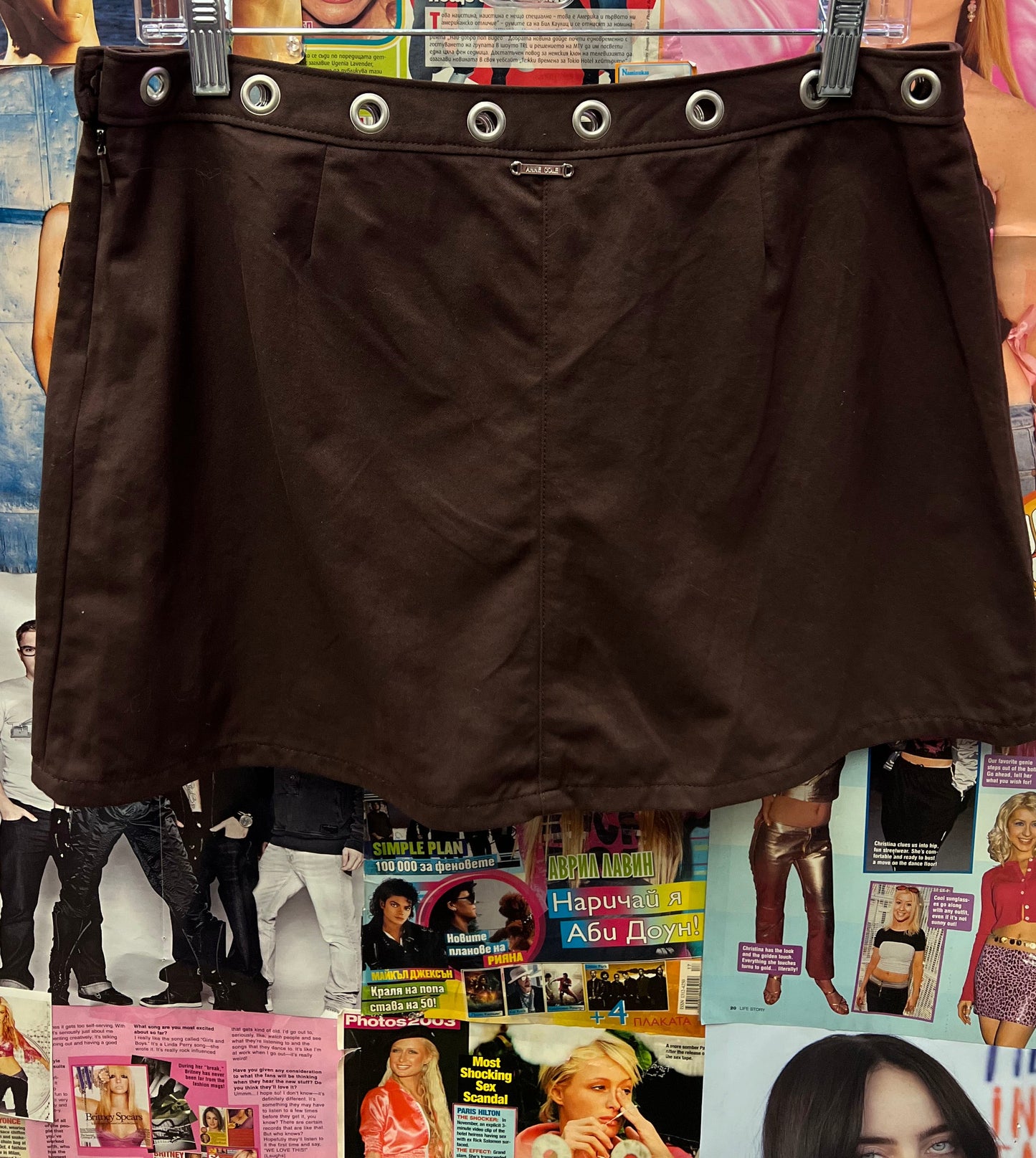 Vintage Y2K Grommet Brown Mini Skirt Size 8