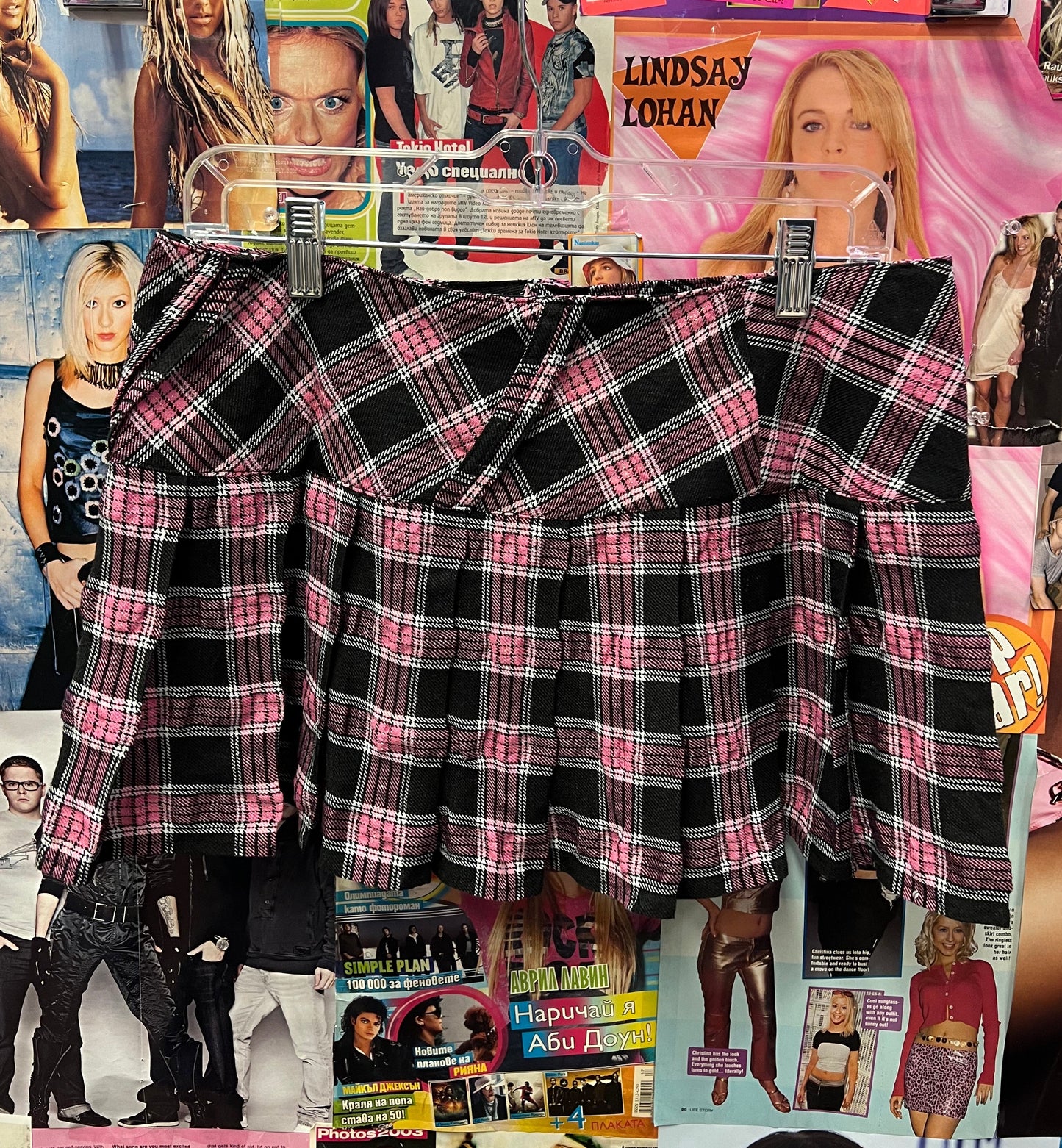 Vintage Y2K Pink Plaid Pleated Mini Skirt Size Medium