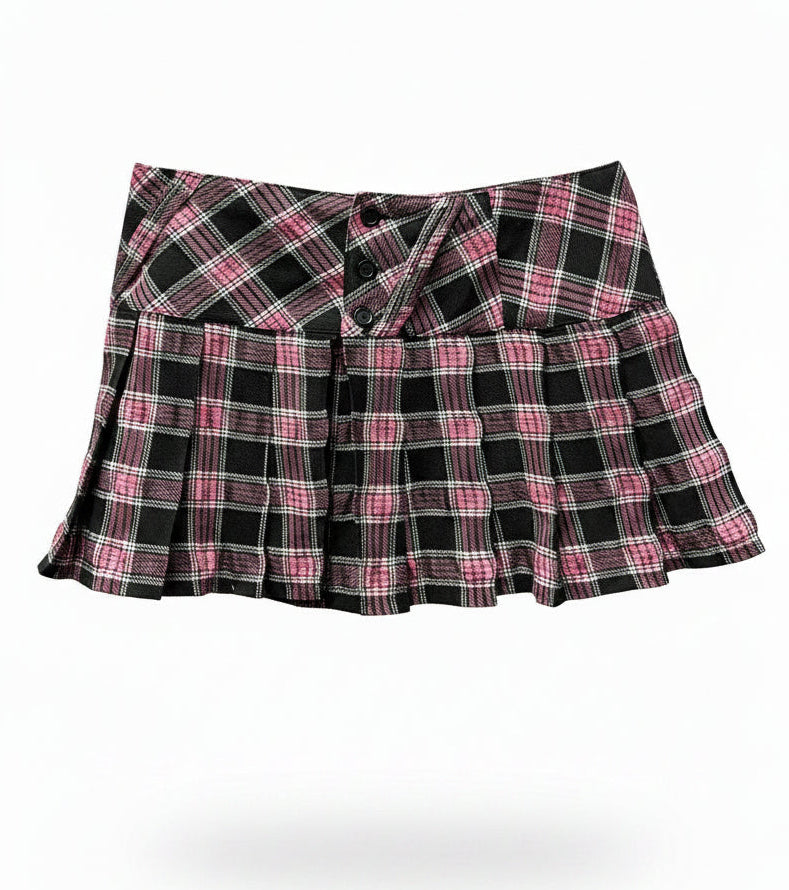 Vintage Y2K Pink Plaid Pleated Mini Skirt Size Medium