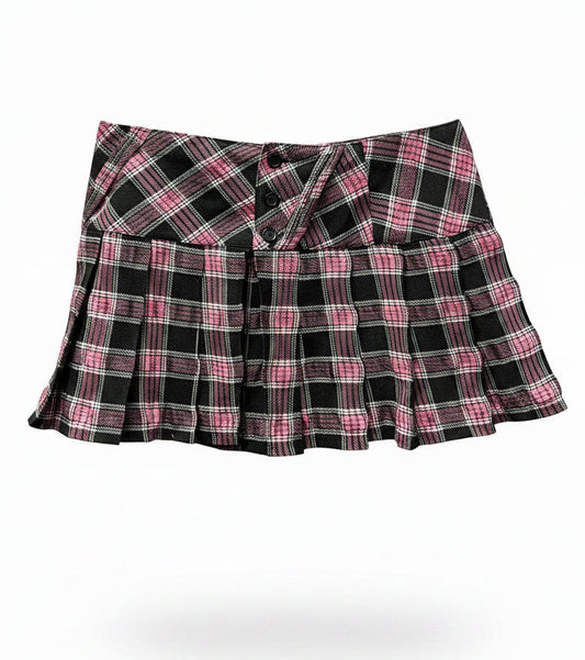Vintage Y2K Pink Plaid Pleated Mini Skirt Size Medium