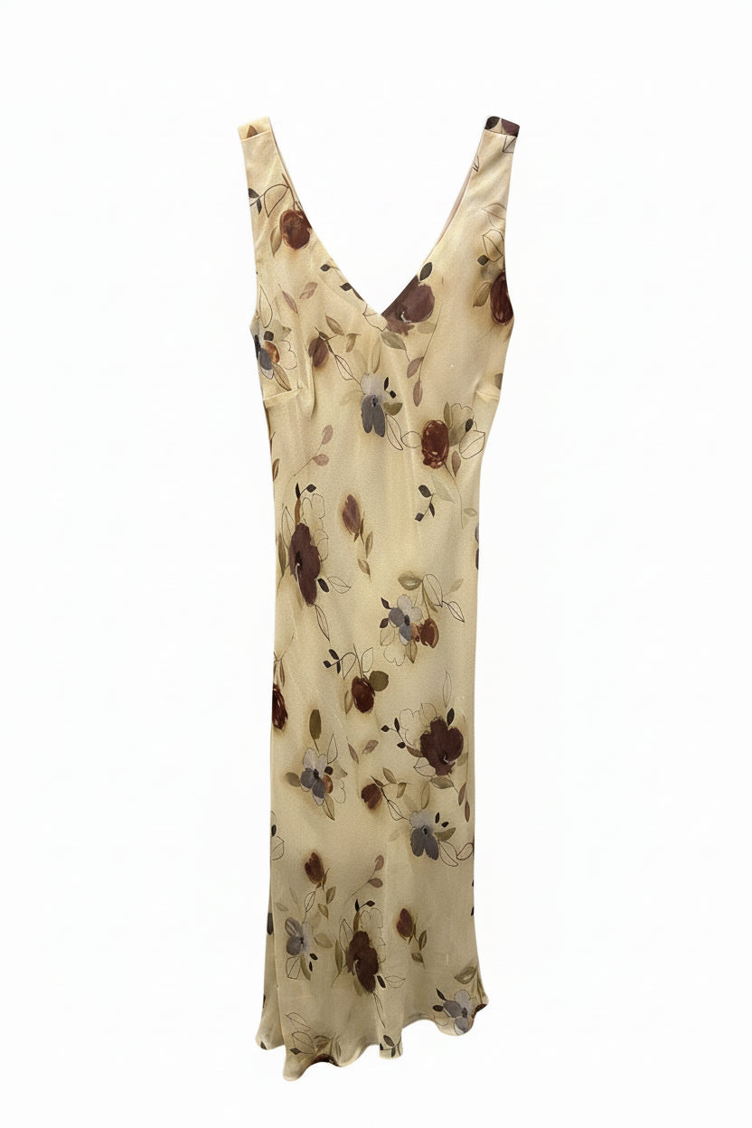 Vintage Y2K Beige Floral Slip Dress Size 10