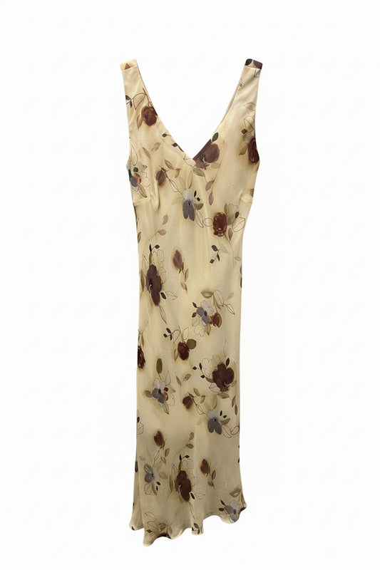Vintage Y2K Beige Floral Slip Dress Size 10