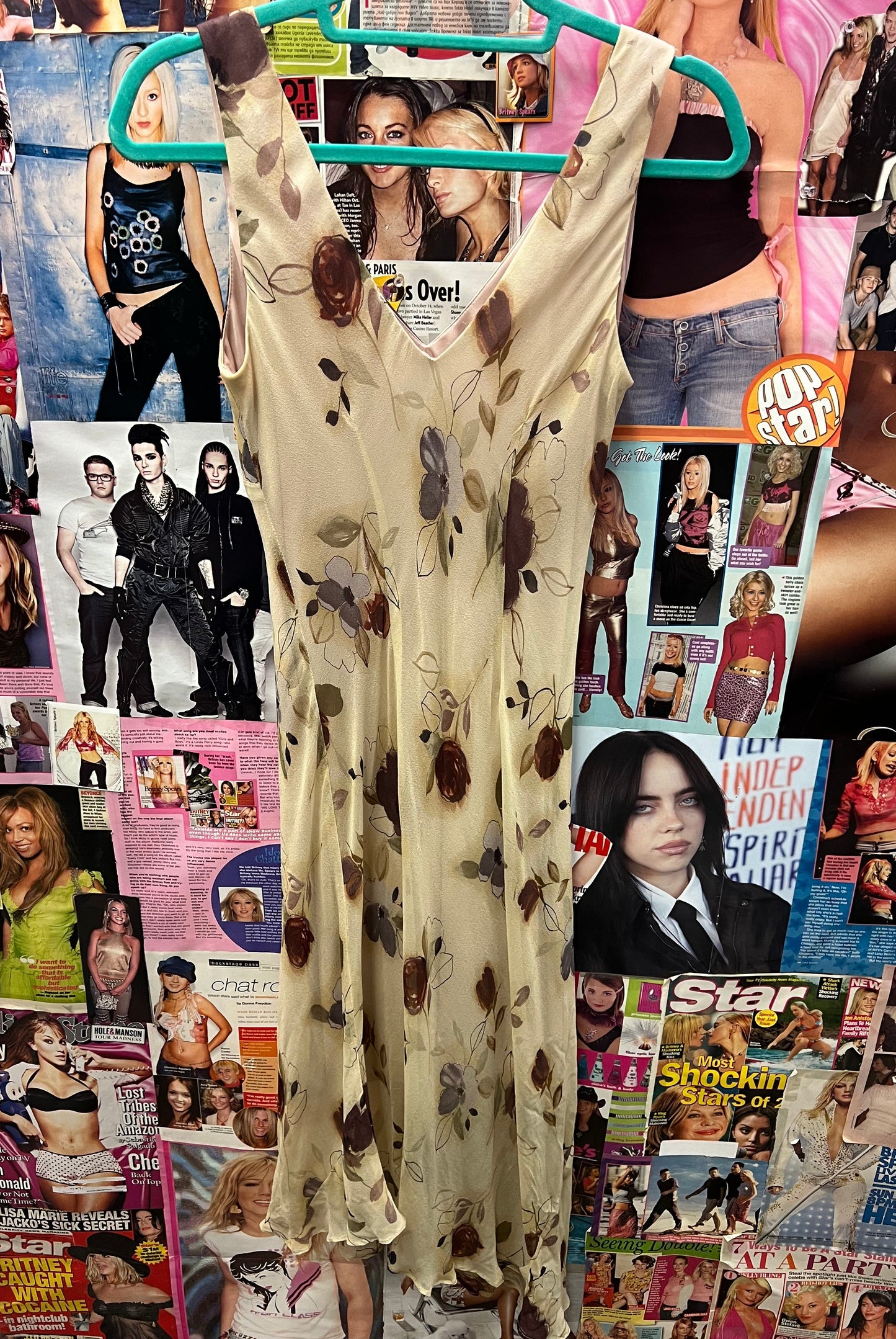 Vintage Y2K Beige Floral Slip Dress Size 10