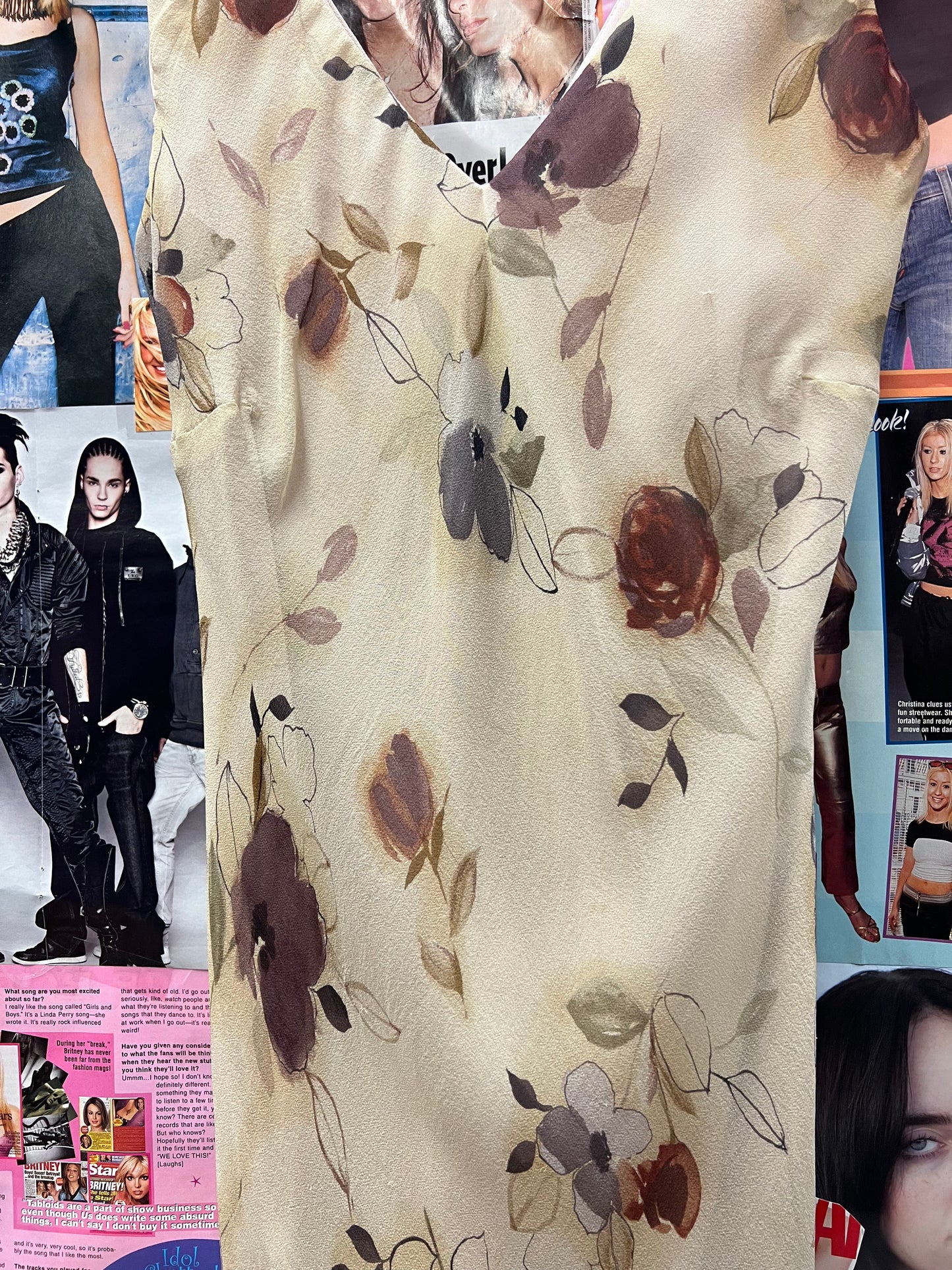 Vintage Y2K Beige Floral Slip Dress Size 10