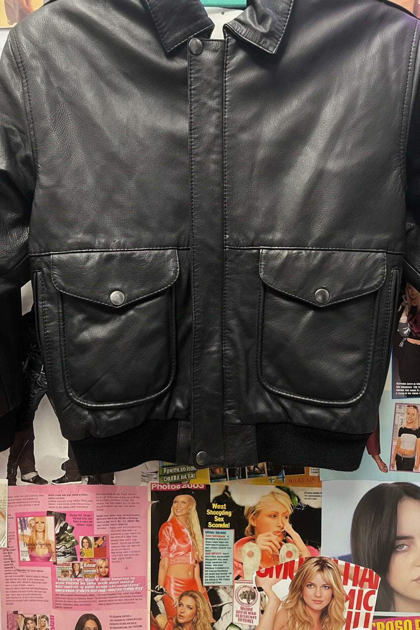 Vintage Genuine Leather Bomber Jacket Size Small
