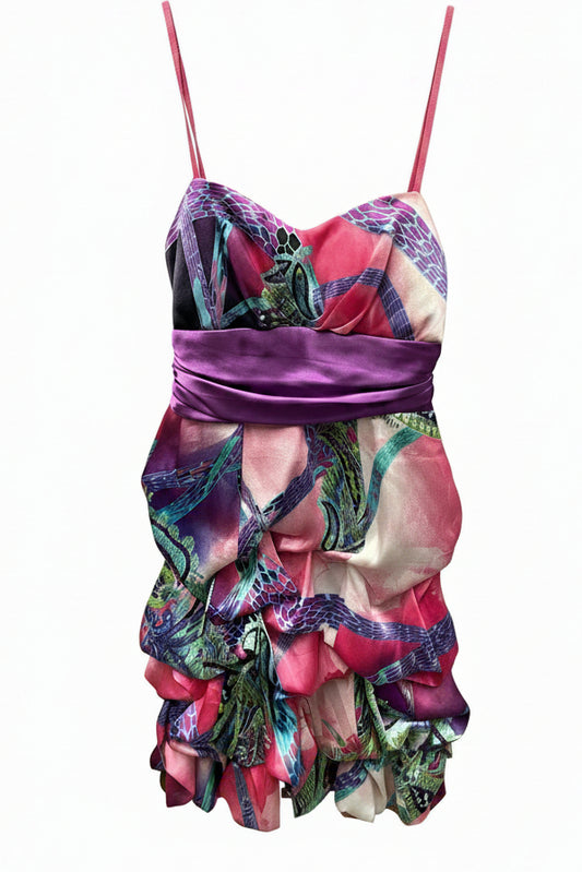 Vintage Y2K Satin Abstract Bubble Hem Mini Dress Size 3